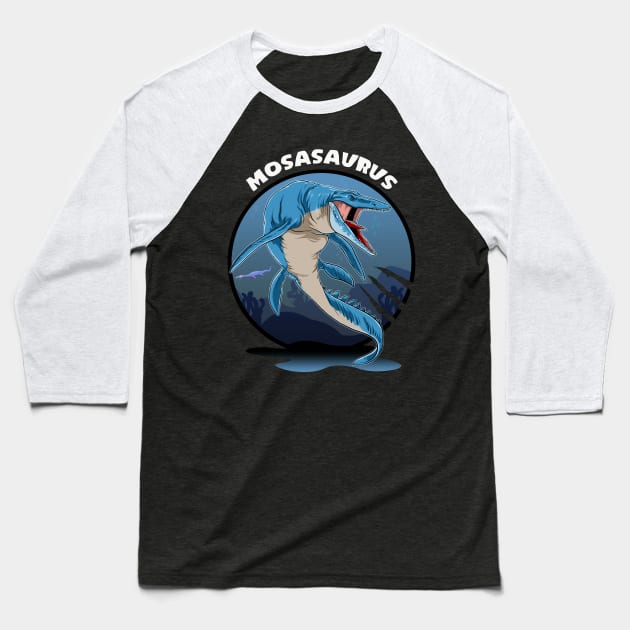 Mosasaurus Prehistoric Design With Background Baseball T-Shirt by Terra Fossil Merch